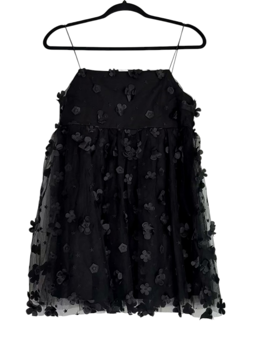 Trixxi Black Floral Appliqué Tulle Mini Dress